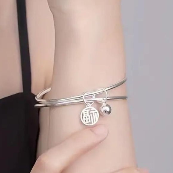 DOUBLE-BAND BLESSINGS BANGLE in Silver - Picture 2 of 2